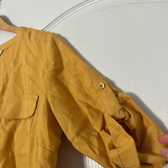 Ellen Tracy | yellow linen blouse - L - Picture 6 of 8